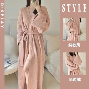 纯欲风睡袍大码 毛绒开衫 家居服睡裙 高级感珍贝绒睡衣女冬季 法式