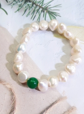 欧美风小众收藏品 少量孤品设计款 淡水珍珠手工琉璃拼接串珠手链