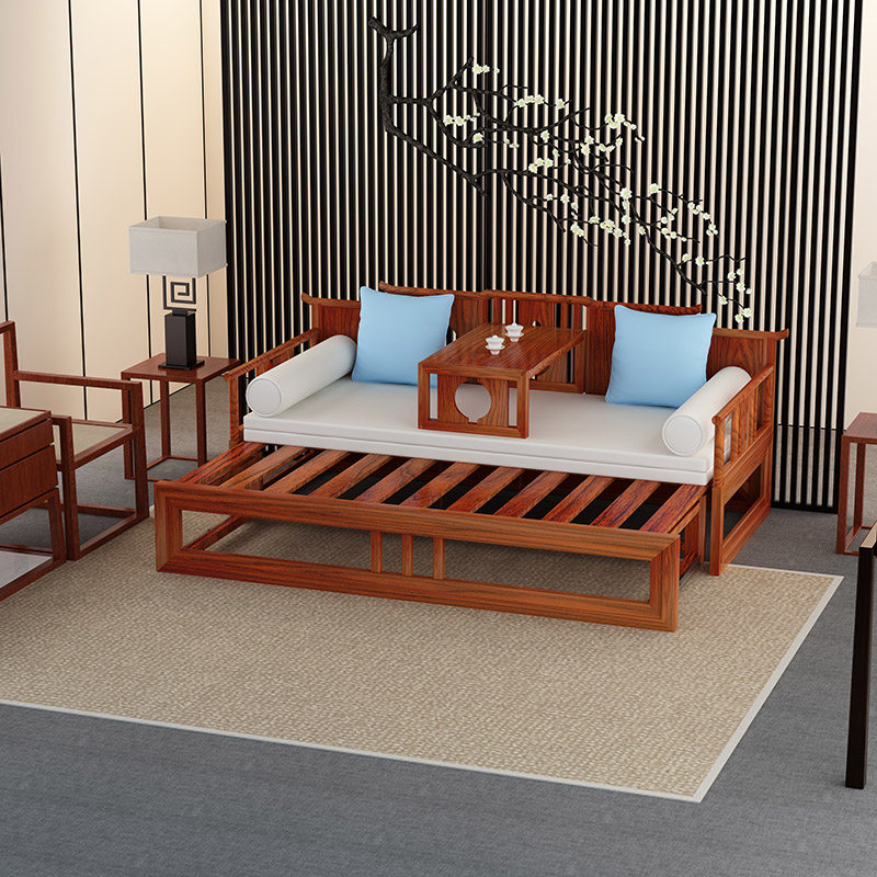 新中式伸缩花梨木沙发床两用小床推拉床红木家具小户型罗汉床定制