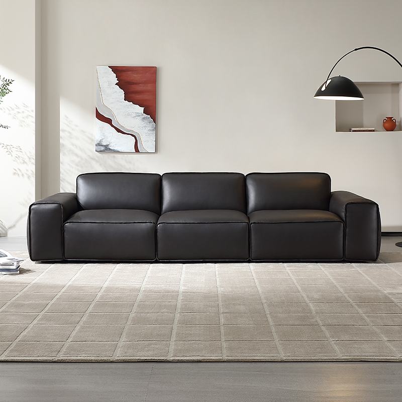 全友家居门店同款正品 20552K 大黑牛一字型头层真牛皮皮艺沙发