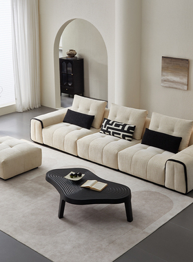 全友家居门店同款  极简 210071 豆腐块一字型直排雪尼尔布艺沙发
