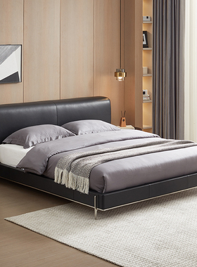全友家居 门店同款 意式极简 98035 软包头层黄牛皮真皮艺床1.8米