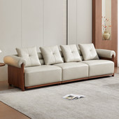 810516 东方风 直排一字型头层真牛皮沙发 璞素 全友家居门店同款