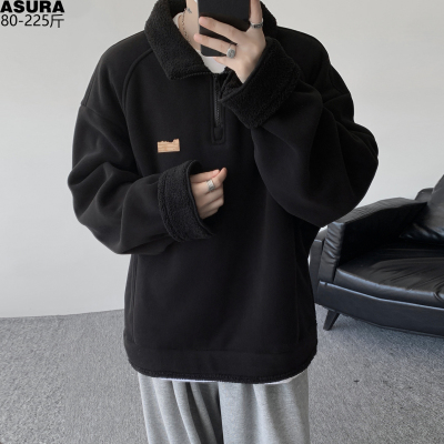 加绒立领厚款卫衣男加肥加大码潮胖子宽松外套头长袖T恤冬装运动