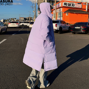 排扣开衩中长款羽绒服男加肥加大码潮流胖子连帽冬装宽松韩版休闲