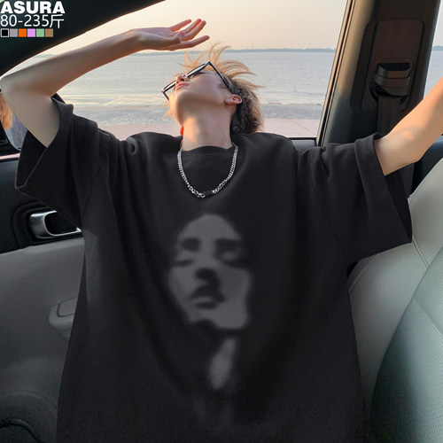 短袖重磅人脸纯棉大码美式t恤