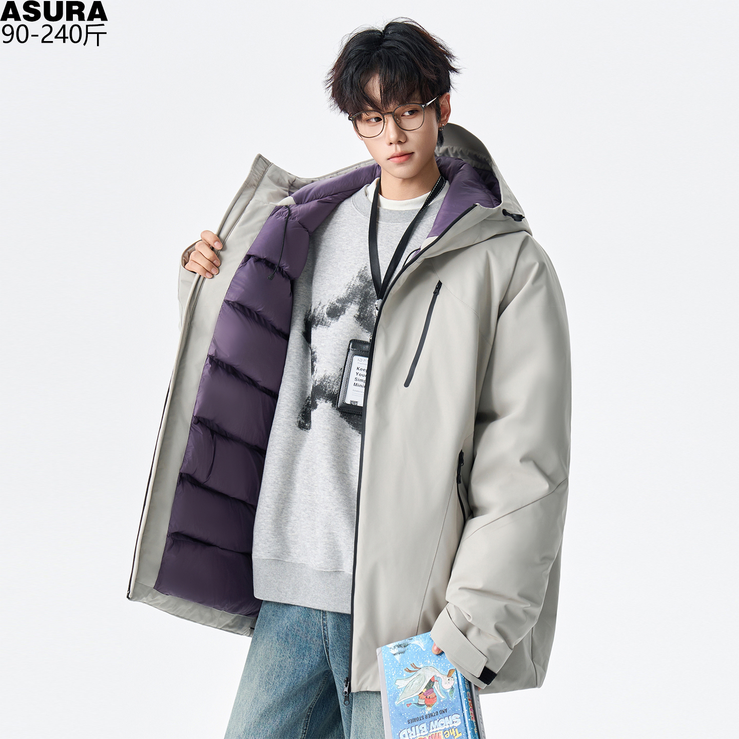 户外机能风连帽羽绒服男加肥加大码潮胖子宽松双面穿防寒外套冬装