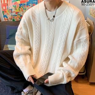 扭麻花针织衫毛线衣保暖软糯风冬装男加肥加大码潮流胖子宽松外套