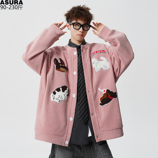 刺绣开衫卡通狗卫衣男女加肥加大码潮流胖子宽松春季时尚外套