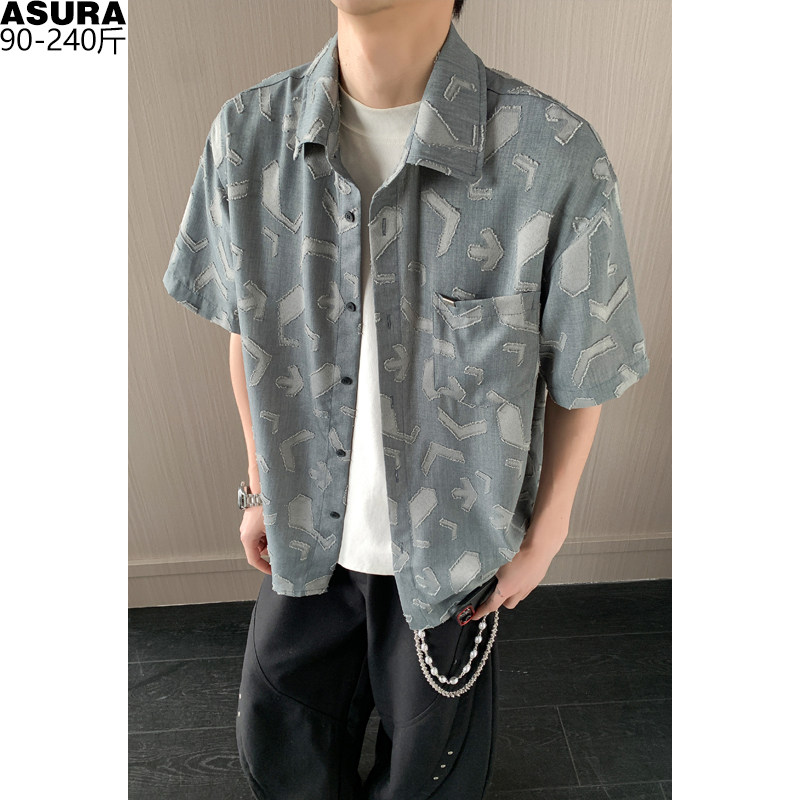 肌理感麻花长袖衬衫男加肥加大码潮流胖子宽松港风百搭简约春季装