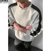 休闲T恤2026新款 港风拼色圆领卫衣男加肥加大码 潮流胖子宽松春季