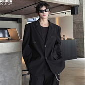 外套 潮流胖子宽松西服痞帅高级感春秋季 自带垫肩西装 男加肥加大码