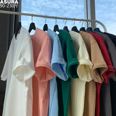 oversize纯棉色短袖T恤男加肥加大码潮流胖子宽松百搭情侣夏季装