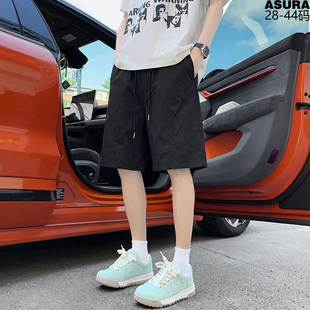 街头休闲裤 抽绳斜切速干五分短裤 装 潮流胖子宽松夏季 男加肥加大码