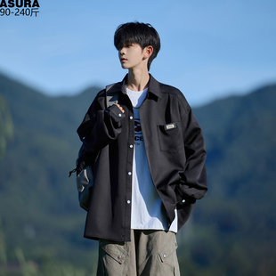 衬衫 可调节袖 扣工装 长袖 潮流胖子宽松日系休闲衬衣 男女加肥加大码