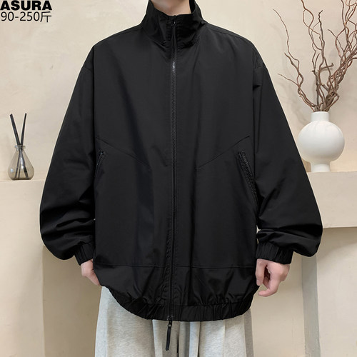 oversize冲锋衣夹克男加肥加大码潮牌胖子宽松立领春季装休闲高街