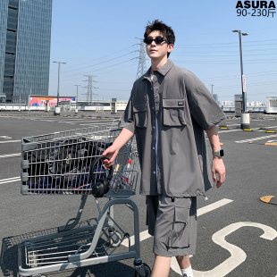 五分袖 套装 男短袖 休闲套装 大码 夏季 短裤 潮胖子宽松搭配 男2026新款