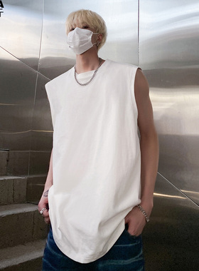 纯棉色坎肩白背心男加肥加大码潮胖子宽松无袖T恤ins夏装高街韩版