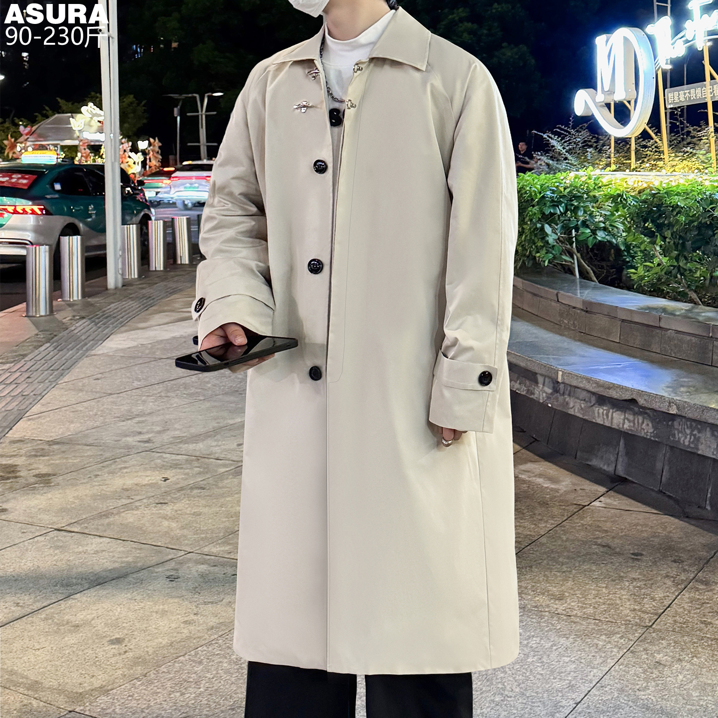 飞机扣中长款风衣外套秋款中国风