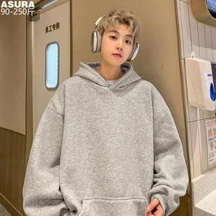 美式高街短款连帽卫衣男加肥加大码潮流胖子宽松街头春季装2026