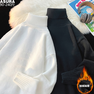 加绒厚款高领毛线衣打底衫男加肥加大码潮牌胖子宽松内搭冬装保暖