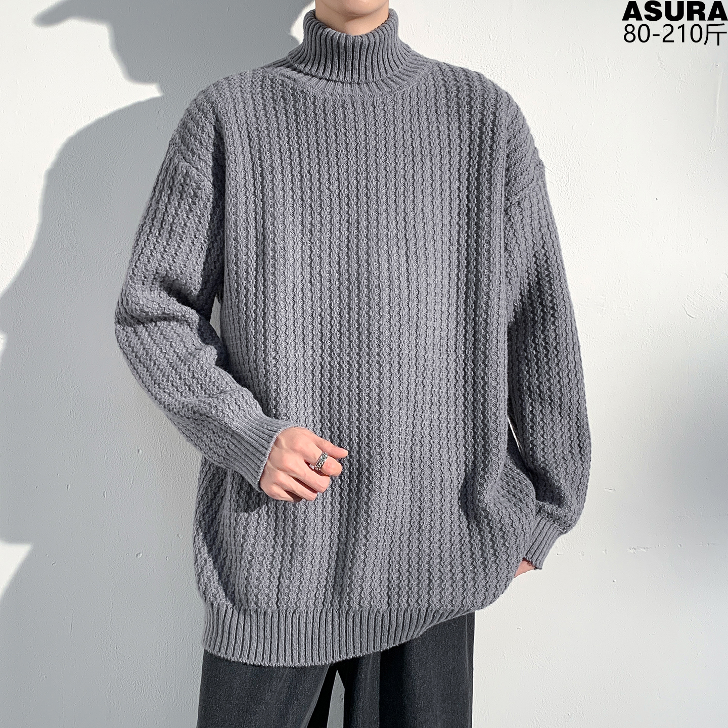 麻花提花针织衫毛线衣男加肥加大码潮牌胖子宽松高领保暖冬季打底