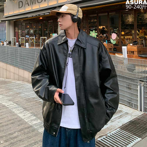 美式机车服PU皮夹克男加肥加大码潮牌胖子宽松外套街头春季装痞帅