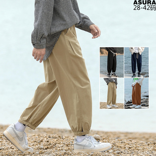 潮流胖子宽松设计感日系春季 男加肥加大码 九分长裤 纯棉束脚灯笼裤