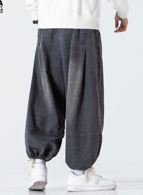 ins束小脚牛仔裤长裤男加肥加大码潮牌胖子宽松阔腿秋季嘻哈街头