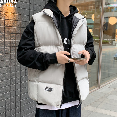 立领保暖加棉外套马甲男装加肥大码潮流胖子无袖背心叠穿街头百搭