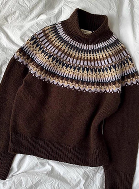 挪威Sandnes peer gynt羊毛中粗毛线塞莱斯特提花套衫编织材料包