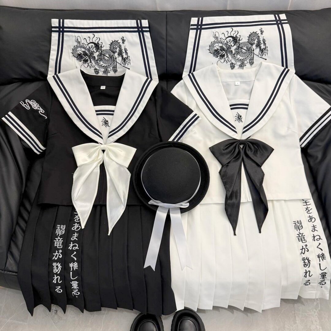 【白衫一裙】原创麒麟短袖jk制服裙不良长裙正版水手服夏季套装图片