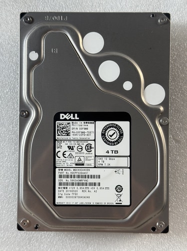 Dell 4T SAS 7.2K 12G 3.5寸 00F9W8 MG04SCA40EN，原装拆机。