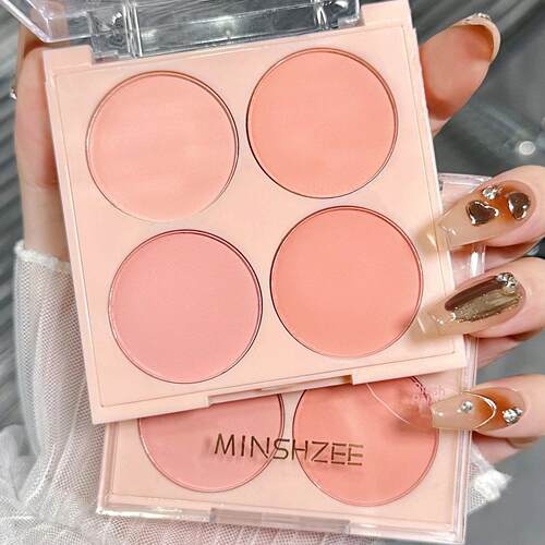 正品MINSHZEE茗希芝四色腮红显白自然裸妆显色修容盘哑光腮紫胭脂