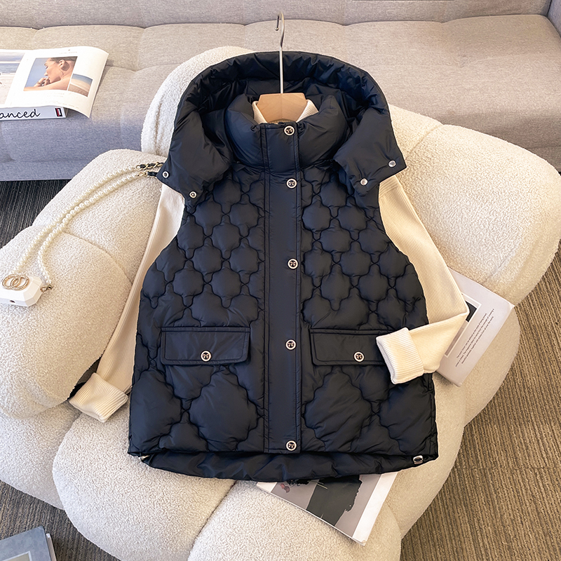 秋冬短款可拆卸帽子棉马甲女坎肩