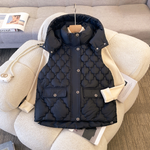 百搭坎肩外套 短款 可拆卸帽菱形格时尚 棉马甲棉背心女今年秋冬新款