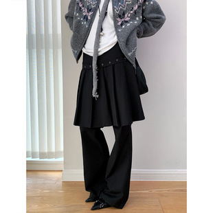 遮胯显瘦百褶微喇休闲裤 韩国设计感假两件围裙式 新品 AMBOSC秋季