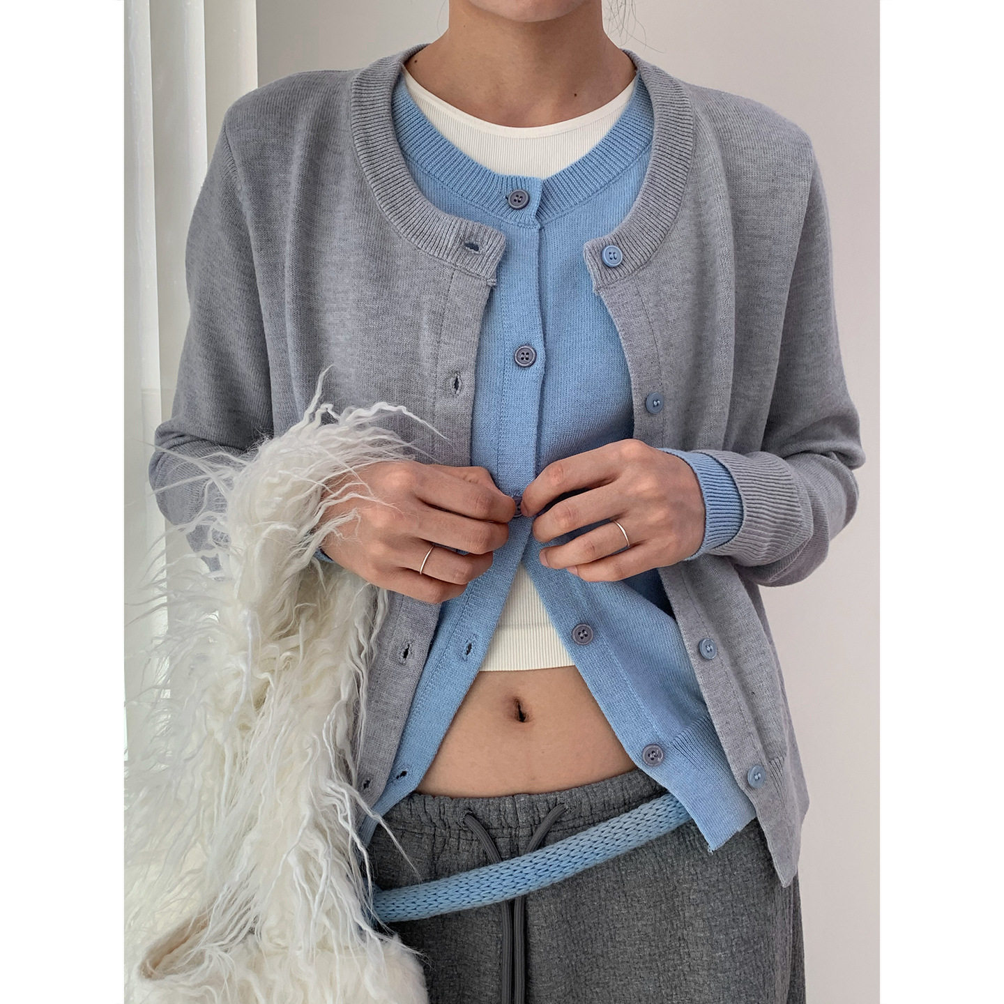 AMBOSC 秋季新品韩国复古休闲撞色假两件单排扣针织开衫百搭毛衣,女装/女士精品,毛衣,淘宝优惠券,粉丝福利购,淘宝优惠卷