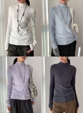 AMBOSC 四色入设计感无缝半高领亲肤修身纯色针织衫百搭螺纹打底