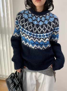 AMBOSC 冬季新品费尔岛复古提花内搭毛衣加厚软糯慵懒风针织上衣