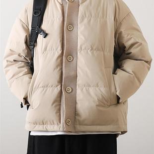 PD大人冬季拼接毛线立领羽绒服男生潮牌复古宽松休闲90白鸭绒外套