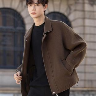 双面妮子宽松翻领毛呢大衣短款 100%羊毛呢子夹克外套男士 2025新款