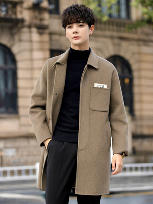 羊毛呢子大衣男士中长款韩版过膝双面羊绒外套冬季加厚风衣高级感