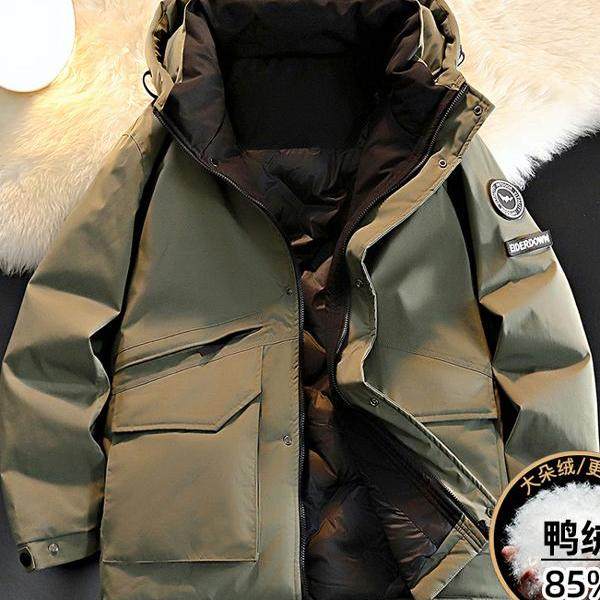 大码男装冬季工装羽绒服男胖子宽松加肥加大防风防水保暖连帽外套