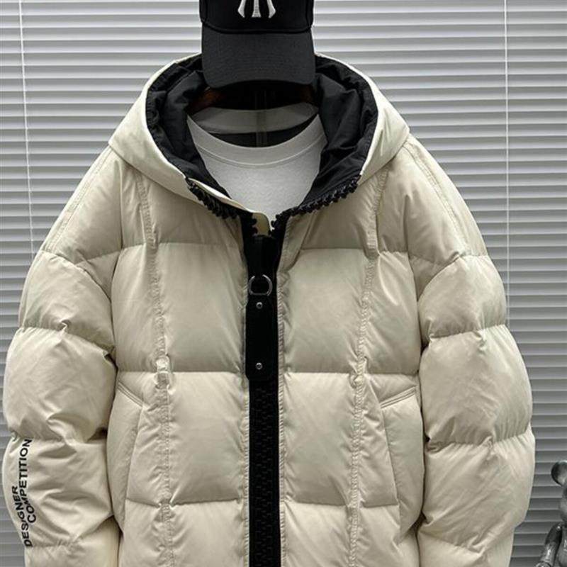 大拉链设计感连帽羽绒服男潮牌冬季加厚宽松高充绒量短款鸭绒外套