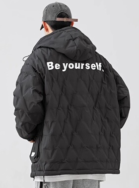 DPX冬季菱形格连帽羽绒服男潮90白鸭绒情侣轻薄运动休闲大码外套