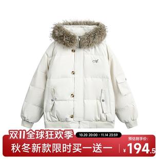 悟空有货冬季潮牌毛领连帽羽绒服男复古情侣保暖90白鸭绒防寒外套