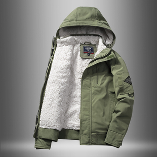 羊羔绒外套男连帽宽松大码棉衣加绒加厚工装棉袄子秋冬装宽松男装