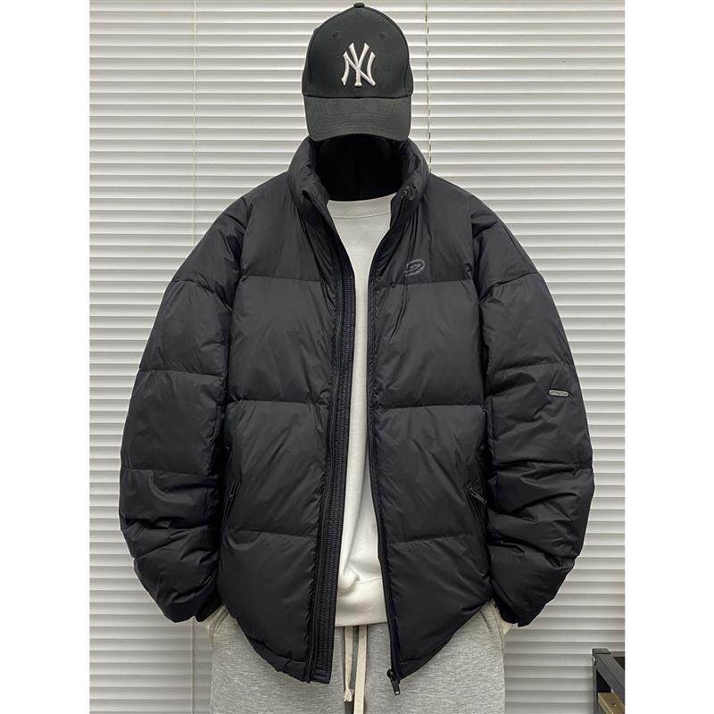 防风袖立领无帽羽绒衣服男士冬季装大码胖子90白鸭绒保暖紫色外套
