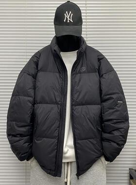 防风袖立领无帽羽绒衣服男士冬季装大码胖子90白鸭绒保暖紫色外套